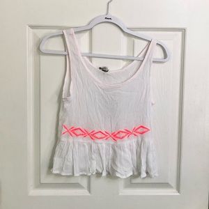 NWT Paper Crane S White + Orange Embroidered Tank